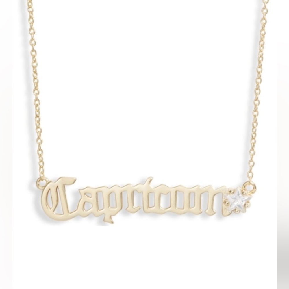 Melinda Maria Zodiac Script Pendant Necklace 18K Gold Plated CZ Stone- Capricorn